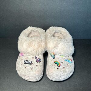 CROCS Beige Fuzzy Mules with Charms